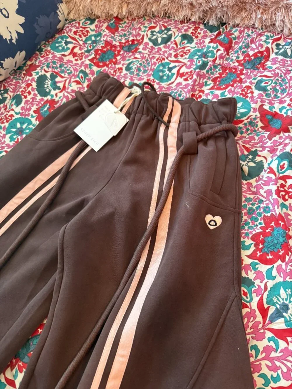 Aelfric Eden Brown Track Pants with Pink Stripe Size M